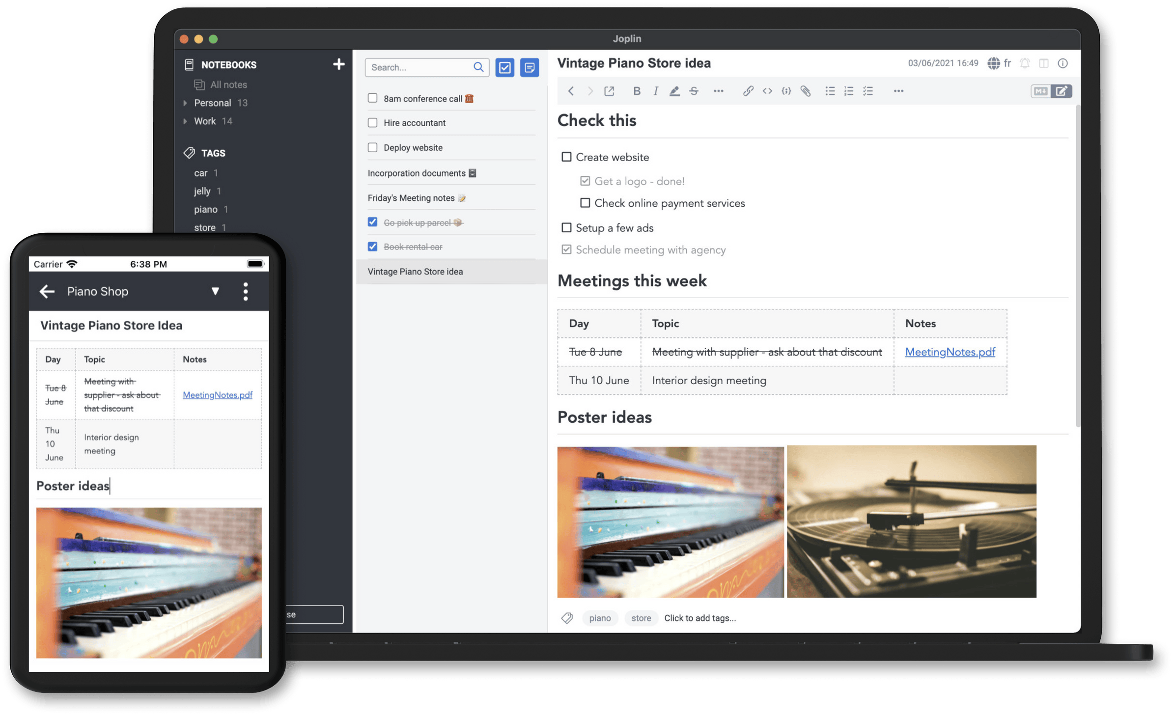 open source note taking app interface