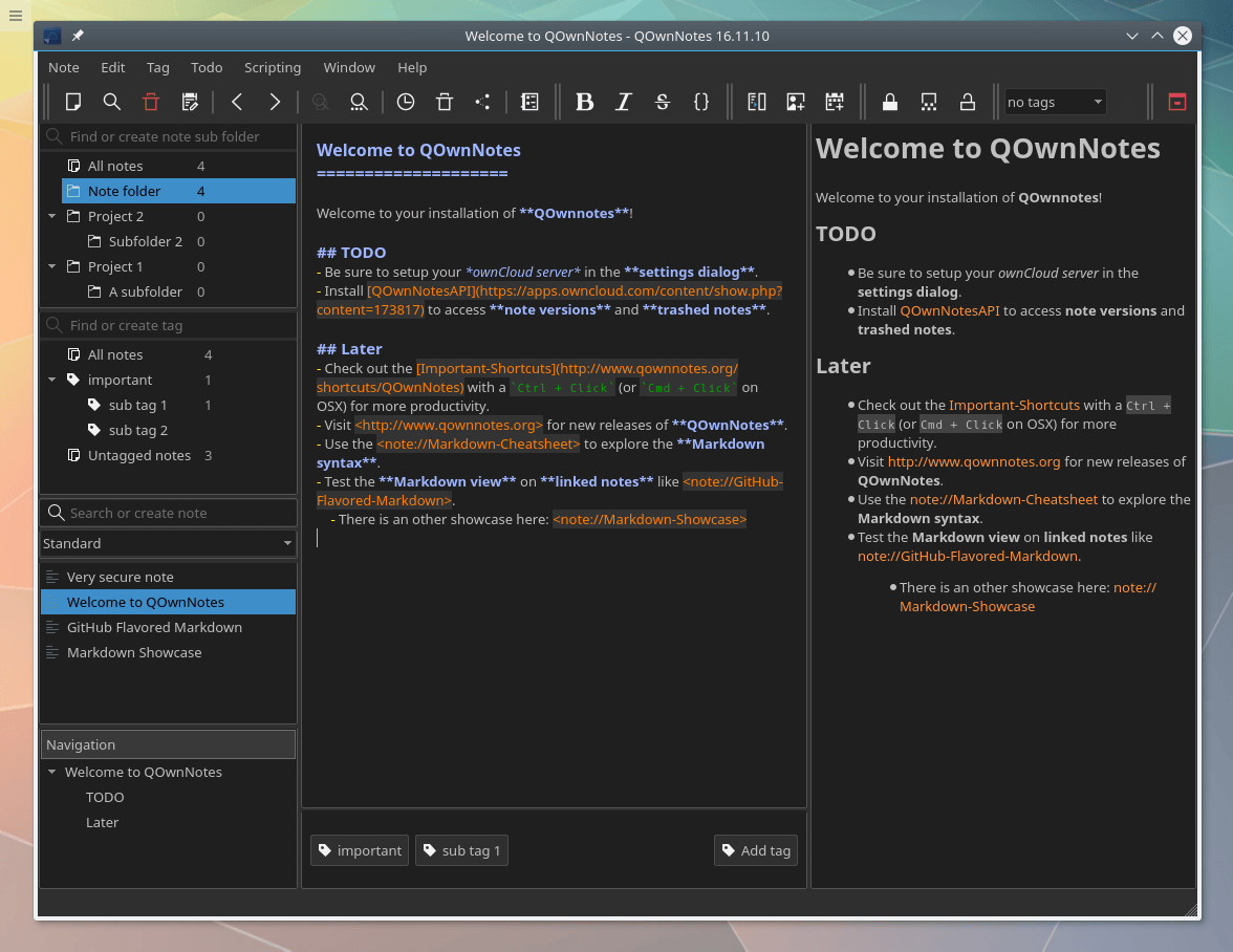 QOwnNotes dark mode markdown preview