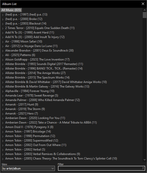 foobar2000 audio player main interface