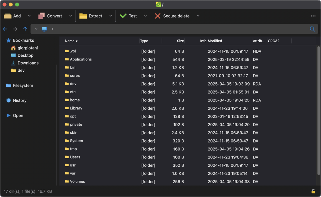 PeaZip macOS 暗色模式