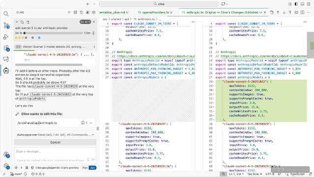Cline multi-file diff editing