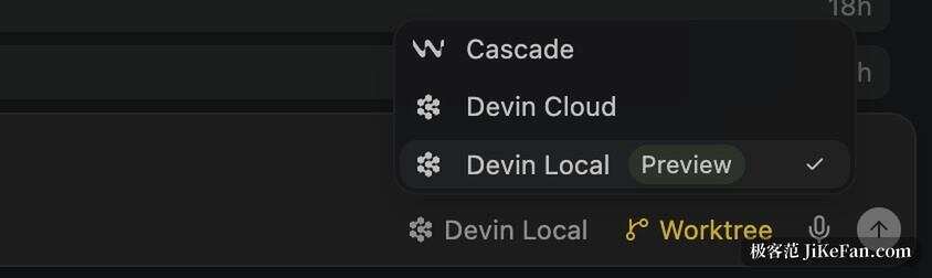 Devin Desktop 的 agent 位置选择器:本地、工作树与云端