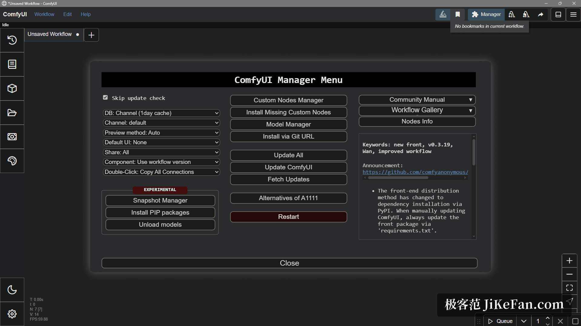 ComfyUI Manager 菜单中的自定义节点管理器与模型管理器