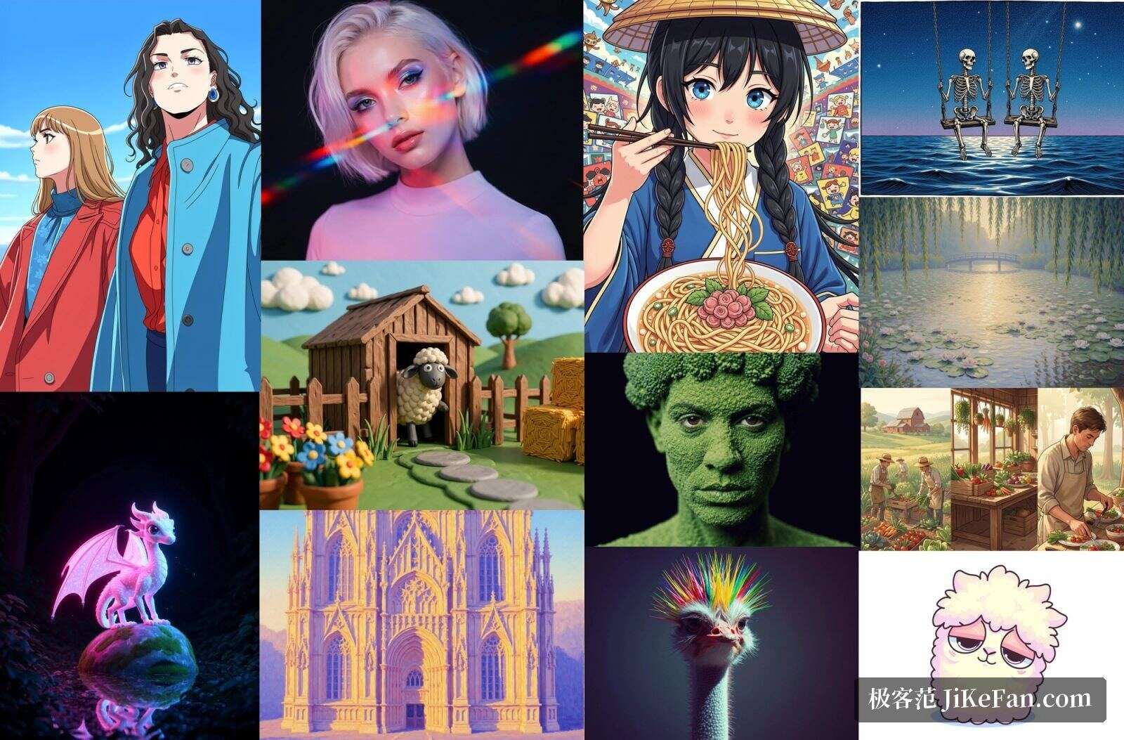 FLUX.2 [klein] 的图像编辑样张拼版：给出参考图后按提示词改写画面