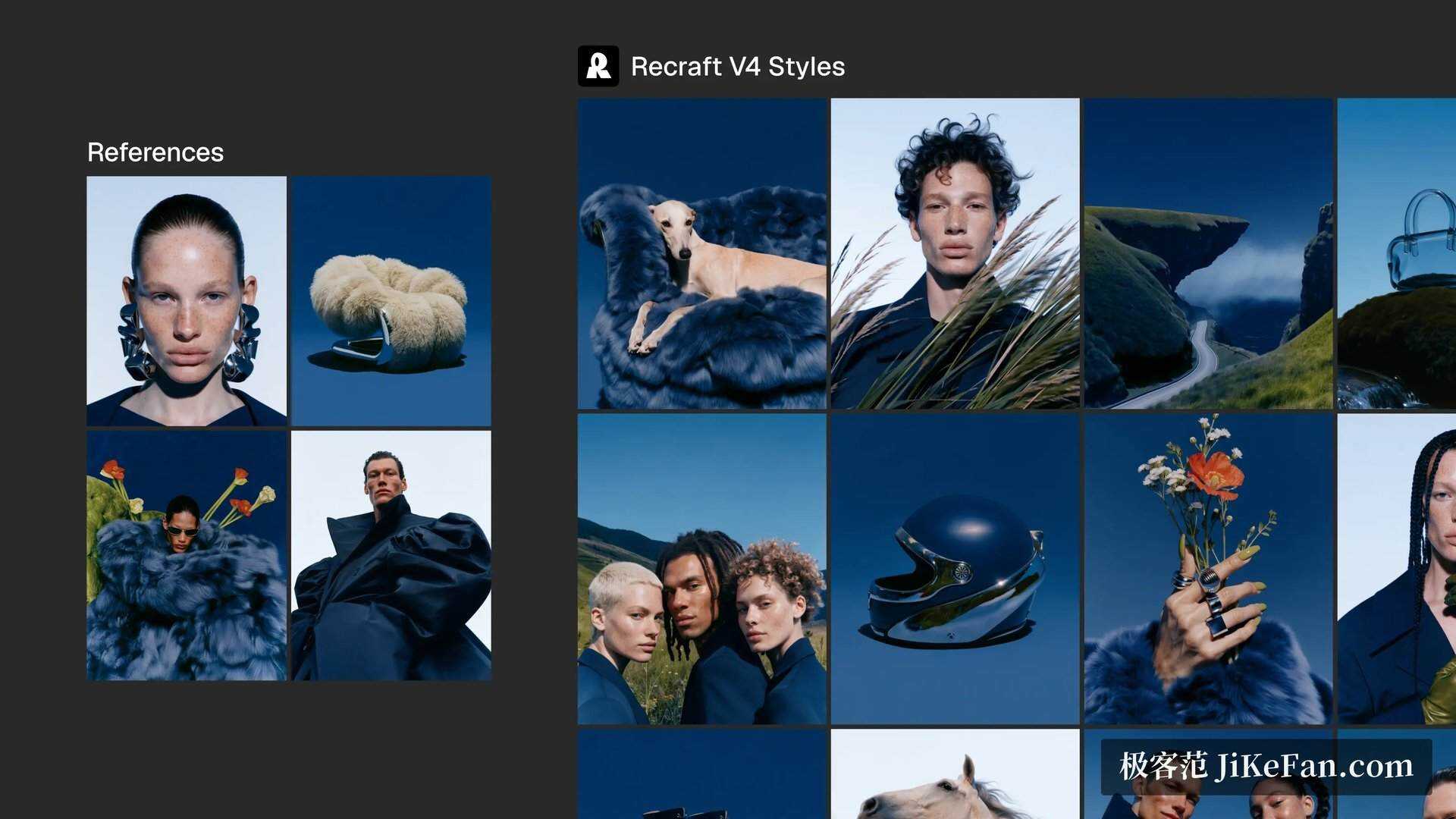Recraft V4 Styles：左侧放几张参考图，右侧一次生成整套风格一致的素材