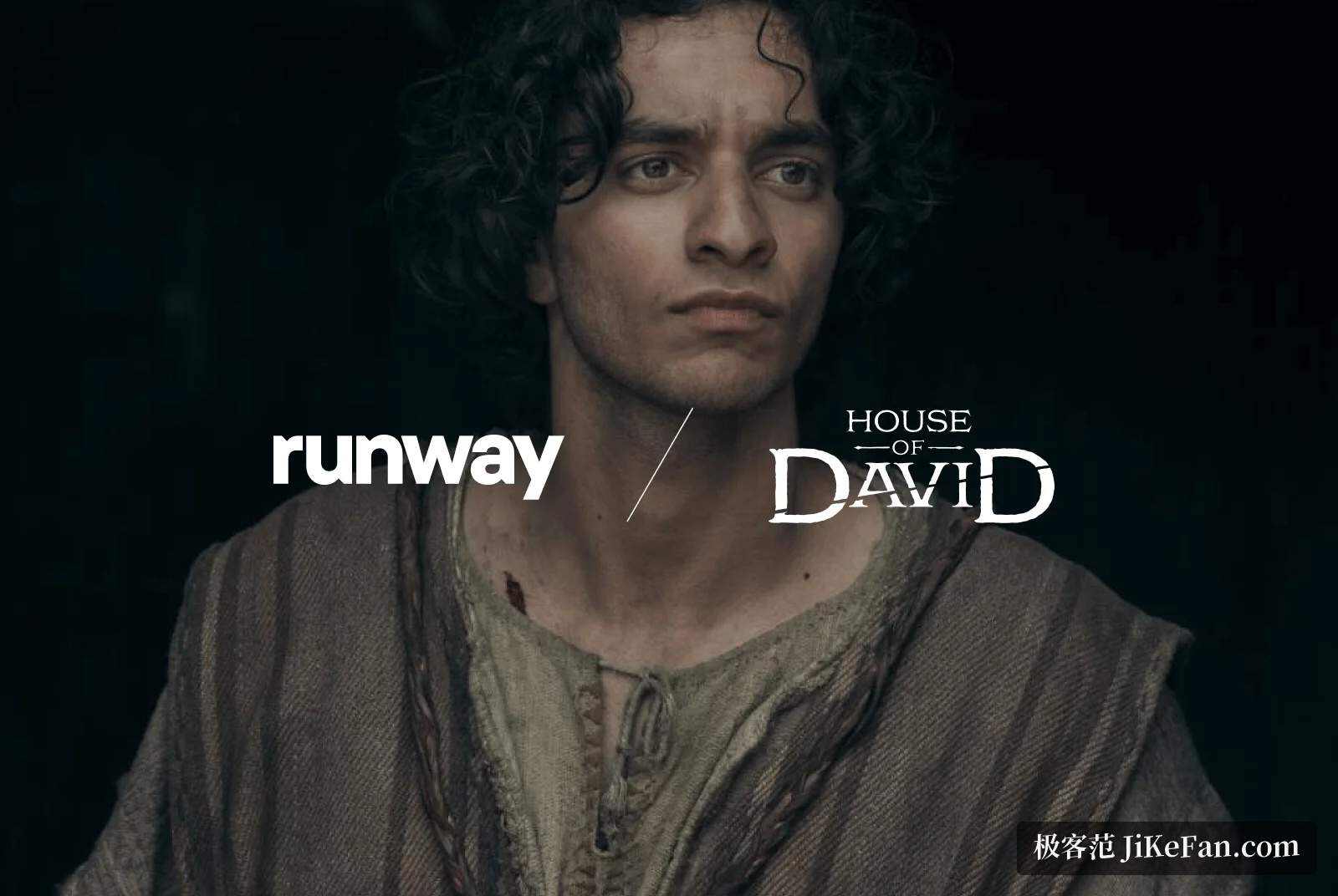 Runway 官网的客户案例卡片，讲述《House of David》剧组如何用它完成 Amazon 剧集制作
