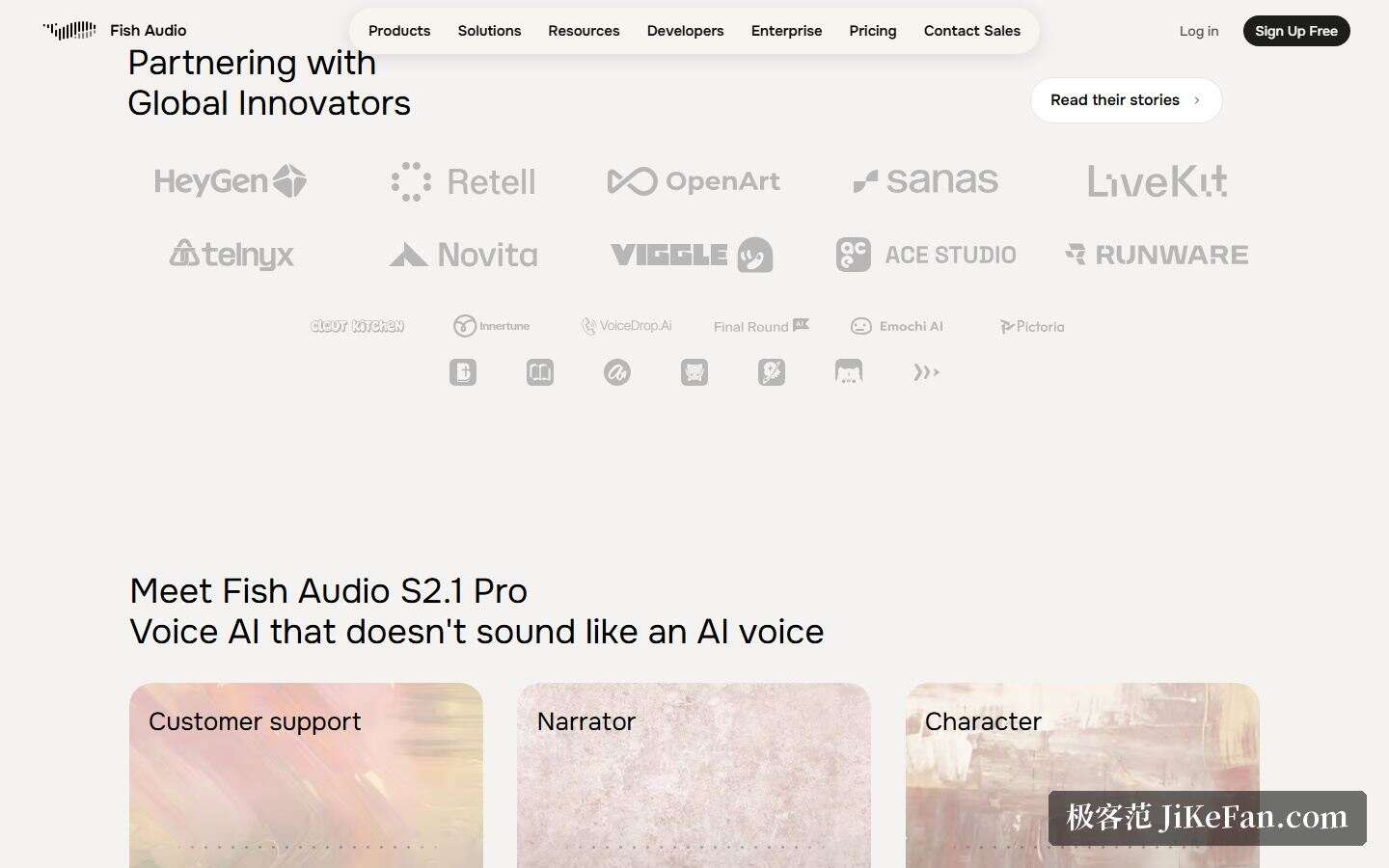 Fish Audio 官网的 S2.1 Pro 模型与合作伙伴区