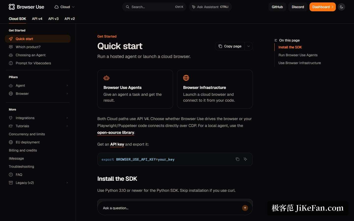 Browser Use 官方文档站：云侧 SDK 快速上手