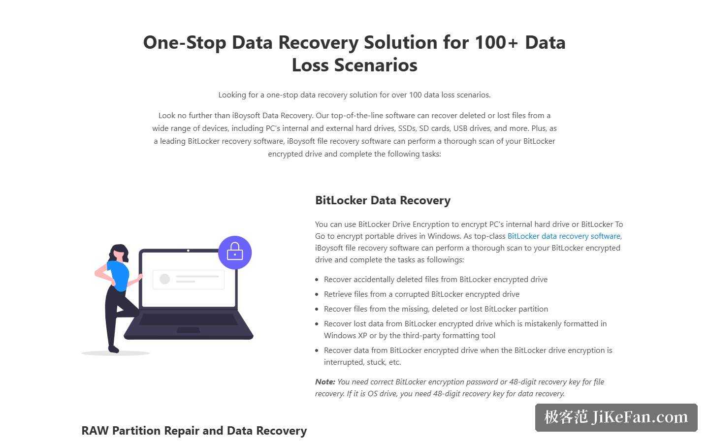 iBoysoft Data Recovery 官方产品页：覆盖 100+ 数据丢失场景与 BitLocker 数据恢复
