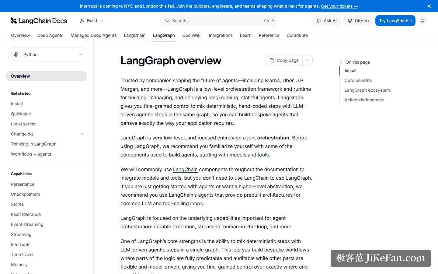 LangGraph 官方文档站:状态图、持久化与人工介入