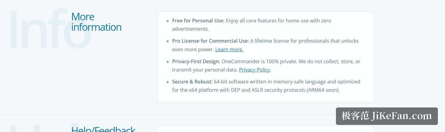OneCommander 官网:More information(家用全部核心功能、商用终身授权、隐私优先、64 位安全加固)