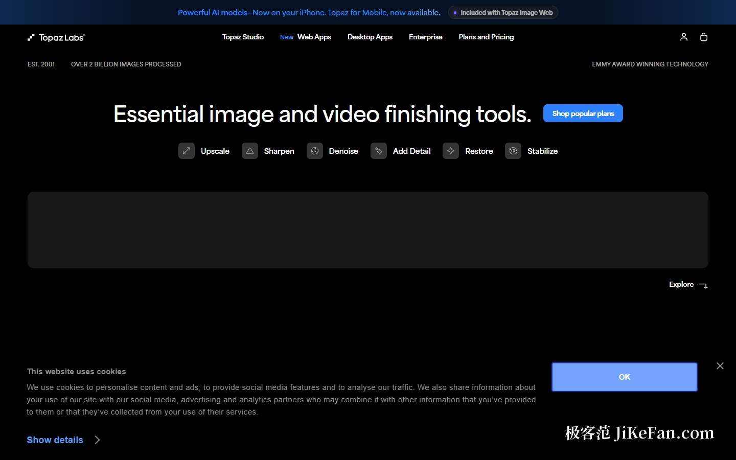 Topaz Labs 官网首页：产品线与各端定价