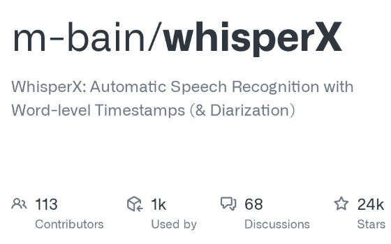 WhisperX：70 倍实时的开源转写工具，输出词级时间戳与说话人标签