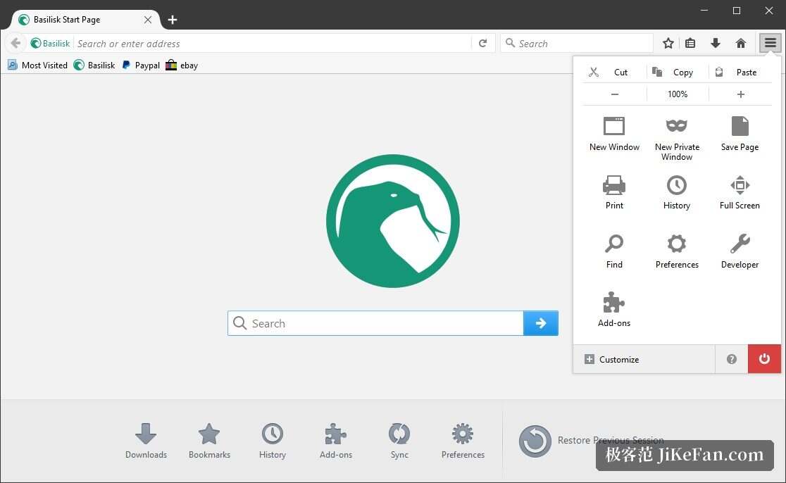 Basilisk 浏览器界面截图