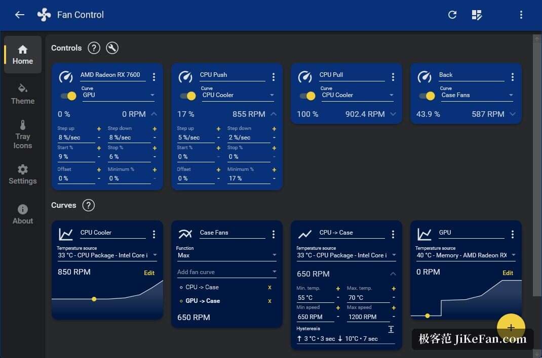 Fan Control 主界面:传感器、控制卡与风扇曲线