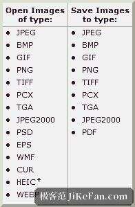 FastStone Image Viewer 支持的图片格式列表(上半部分)