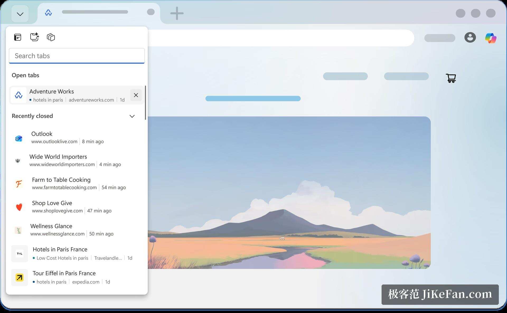 Microsoft Edge 标签搜索与最近关闭面板