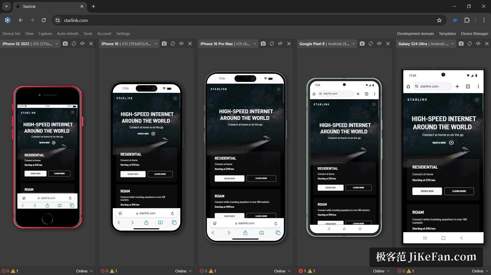 developer browser with devices