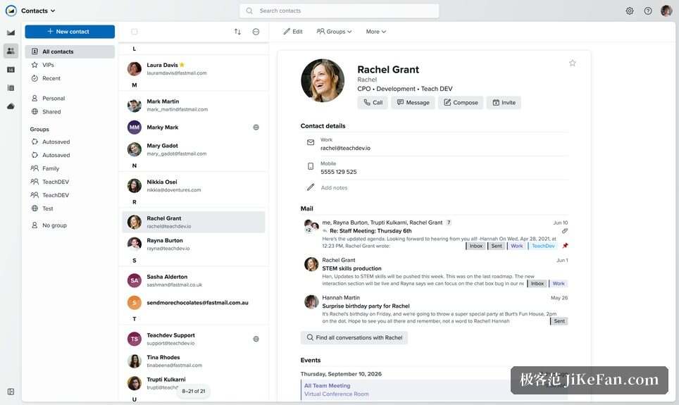contacts and identities in Fastmail
