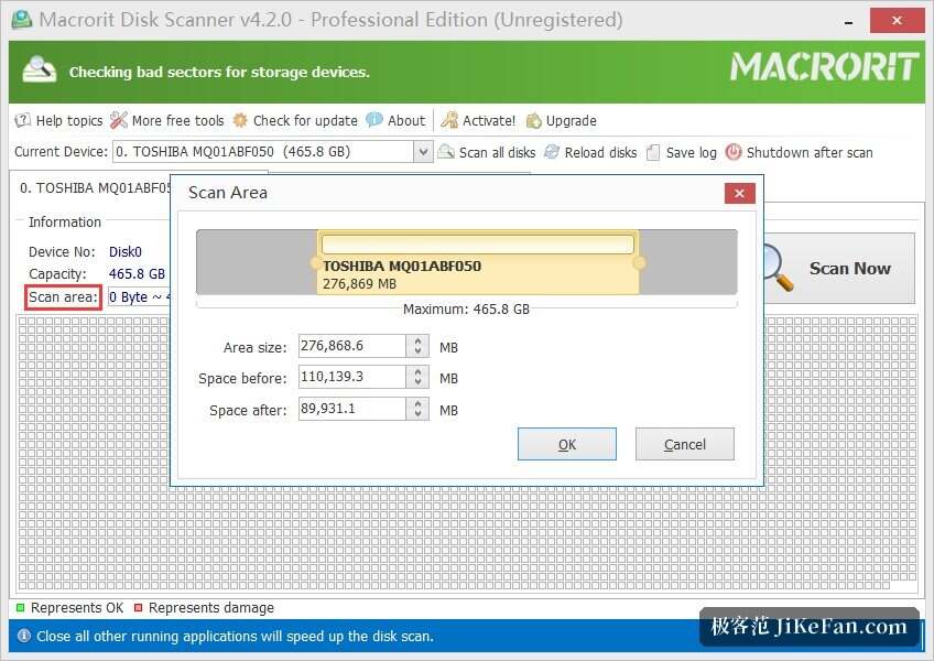macrorit scan result with bad sectors marked