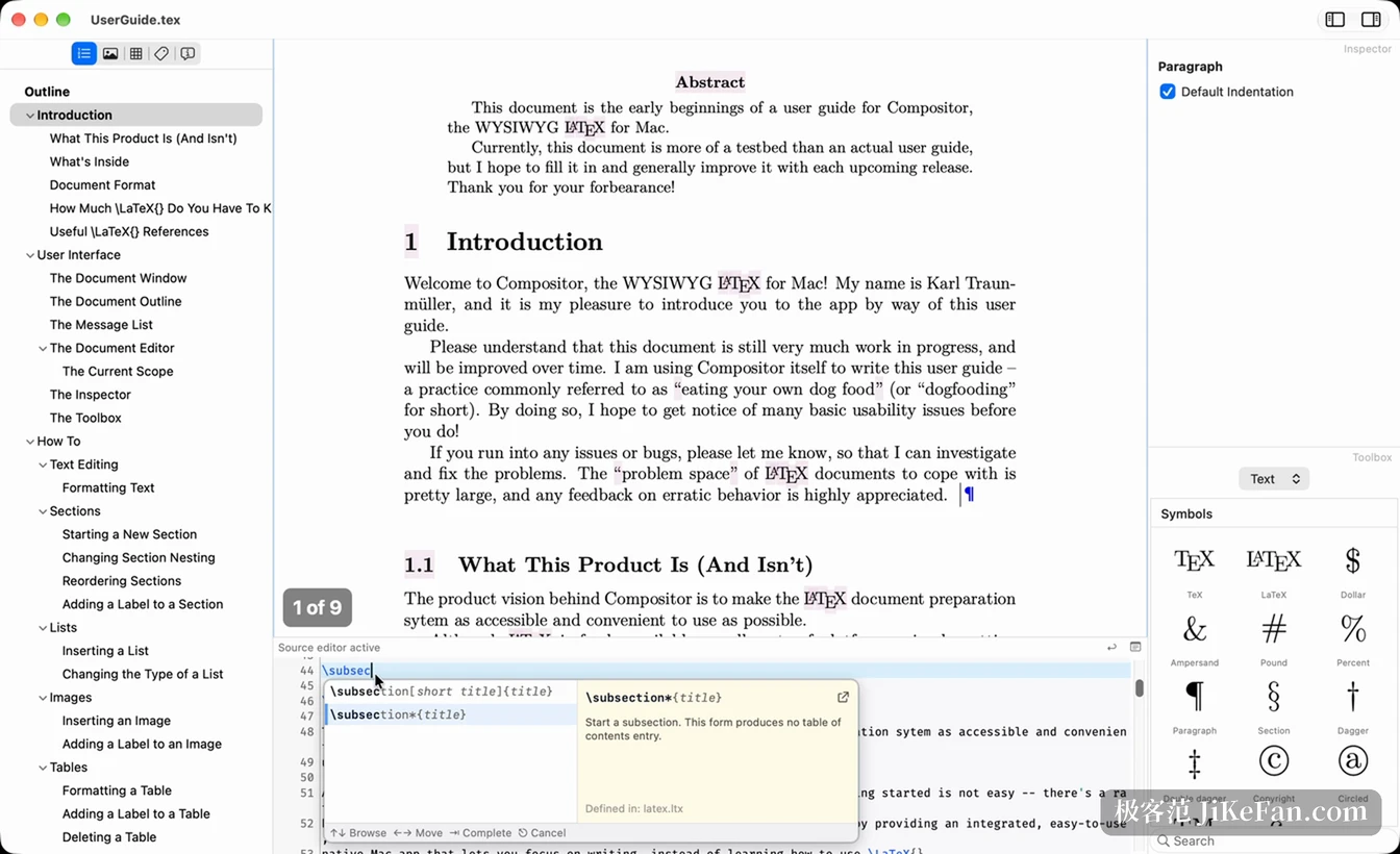 Compositor 源码编辑器中的 LaTeX 命令补全提示