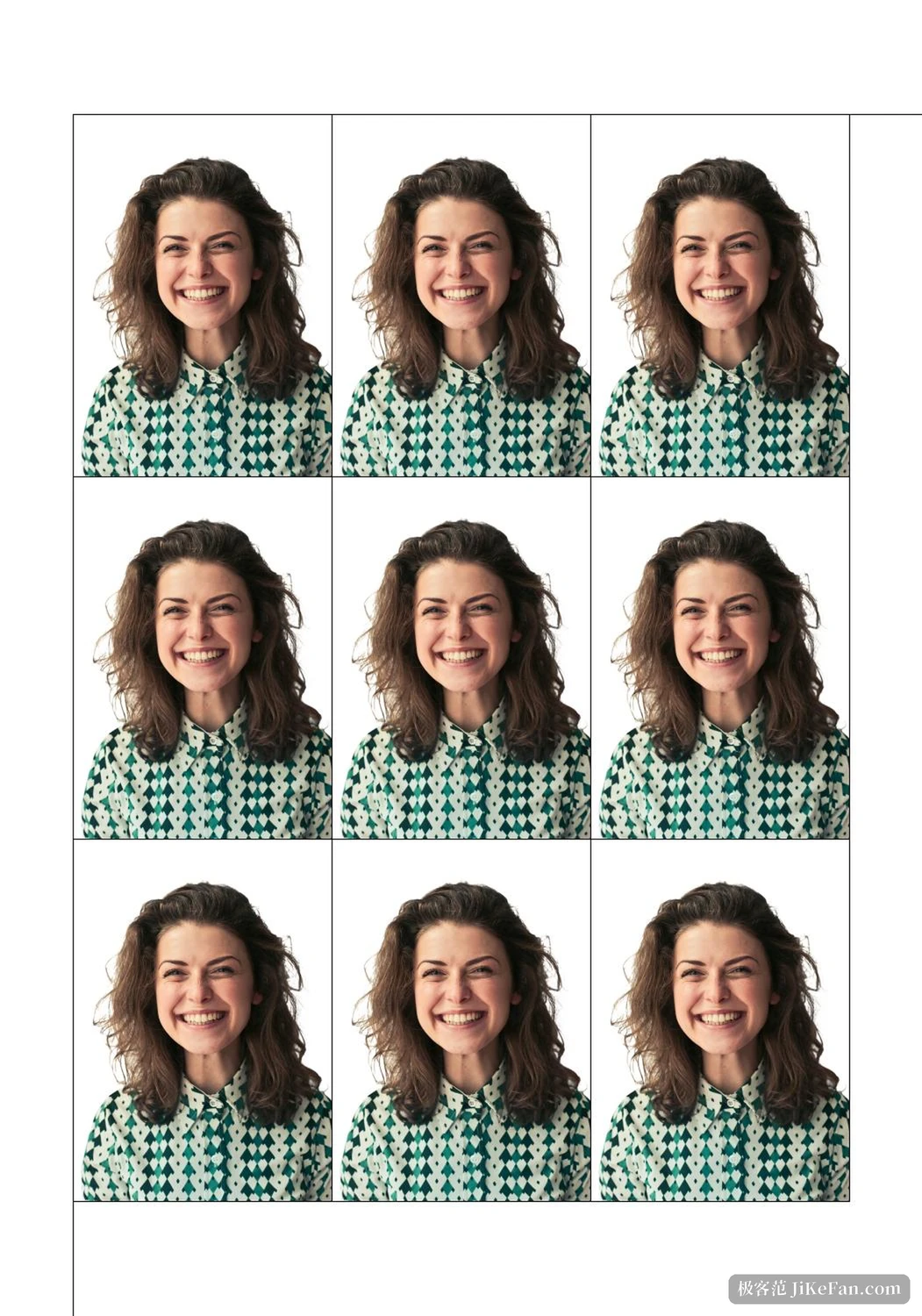 one inch photo sheet three by three with crop lines