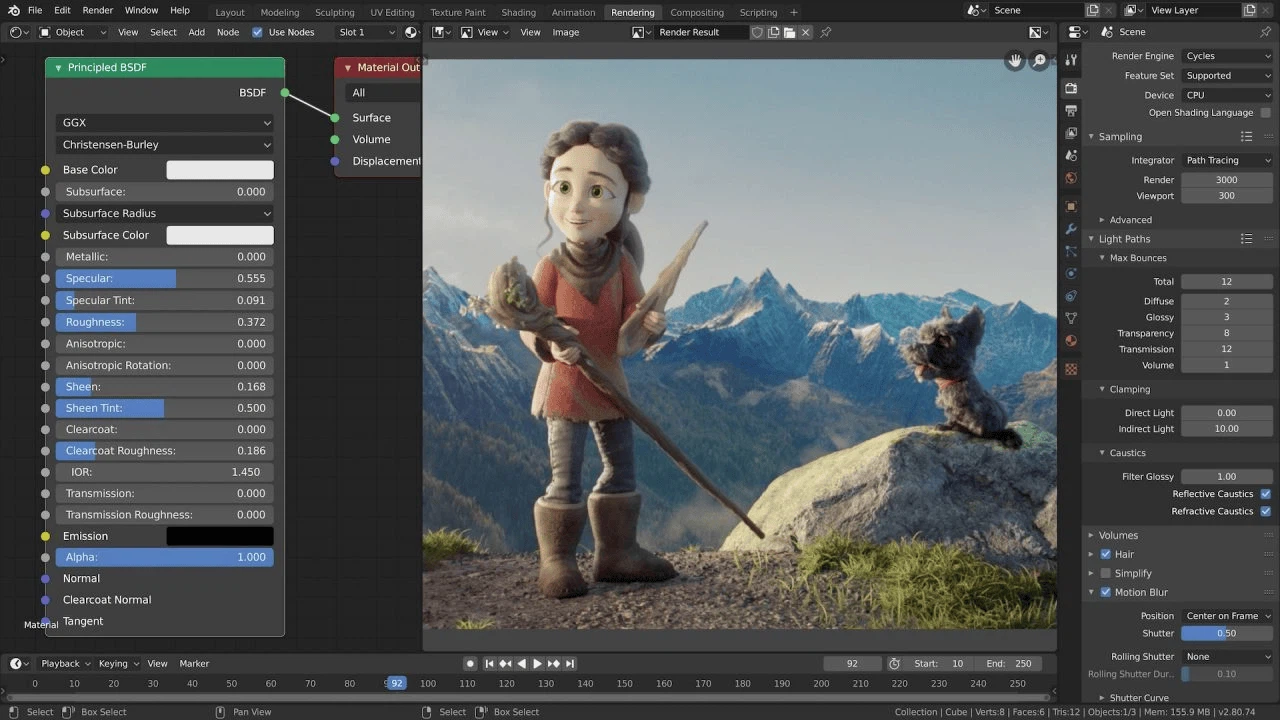 Blender의 화면 영역과 모델