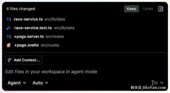 Der Agent ändert mehrere Dateien im Agent-Modus des Editors