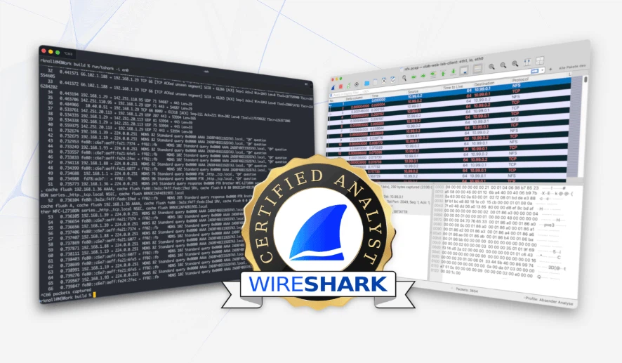 Wireshark mit geöffnetem Mitschnitt und aufgeklapptem Paket