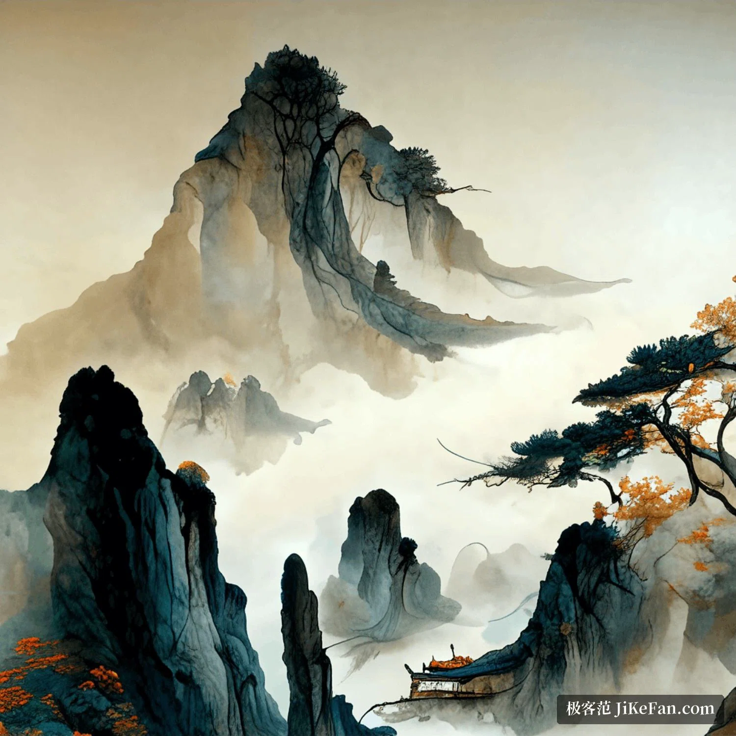 An official sample of Chinese art output: an ink-wash landscape