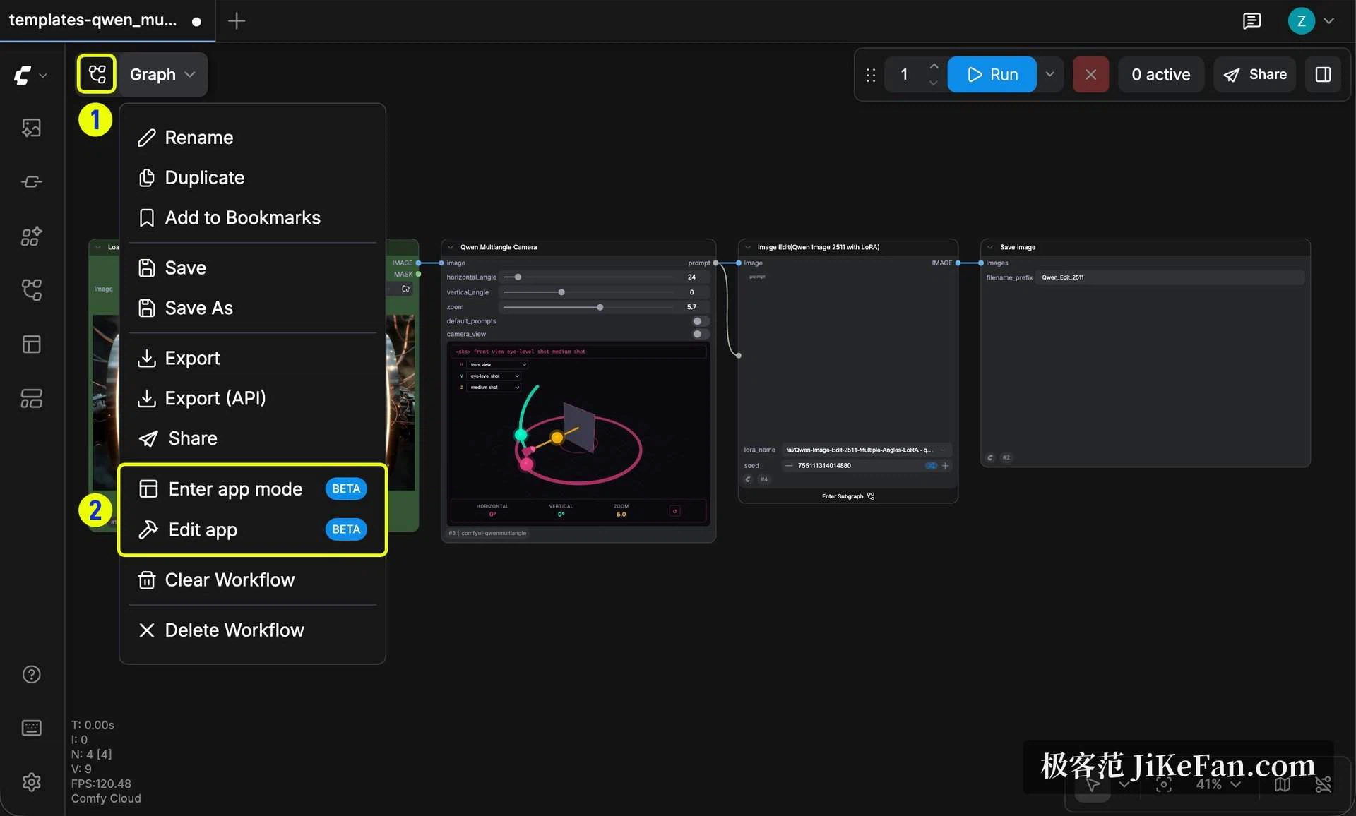 Export, partage et mode App dans le menu des flux