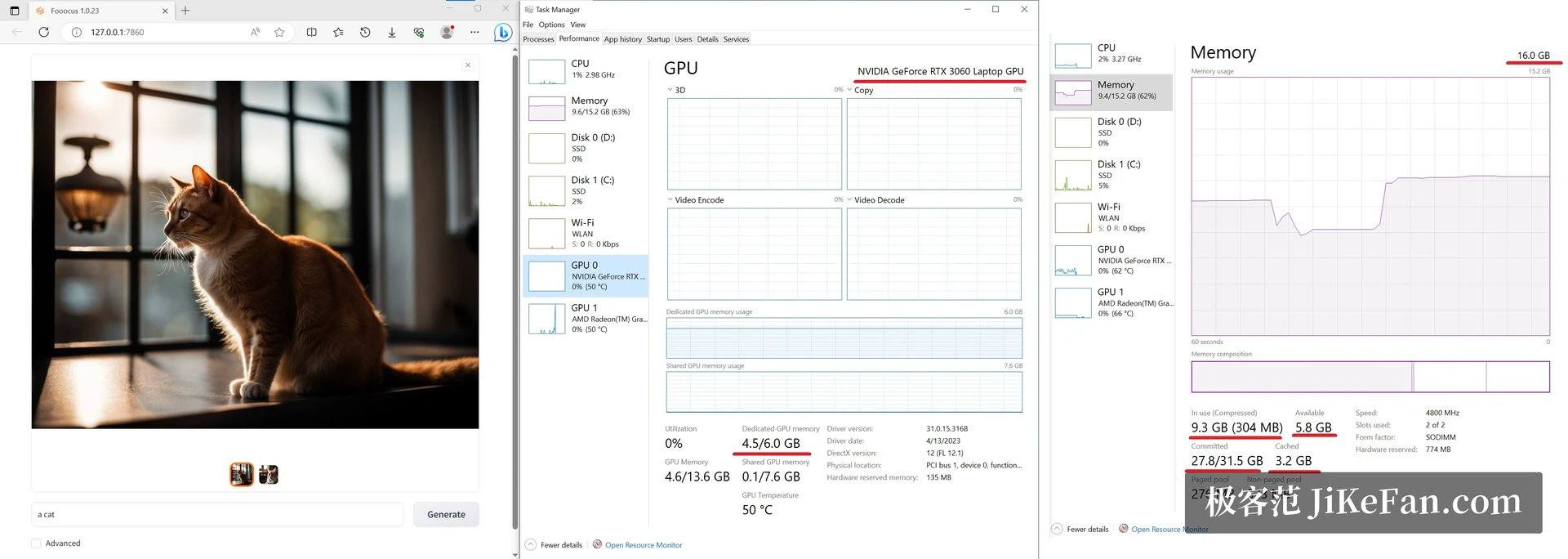 Erzeugen auf einer Notebook-Karte mit 6 GB, Speicherwerte daneben