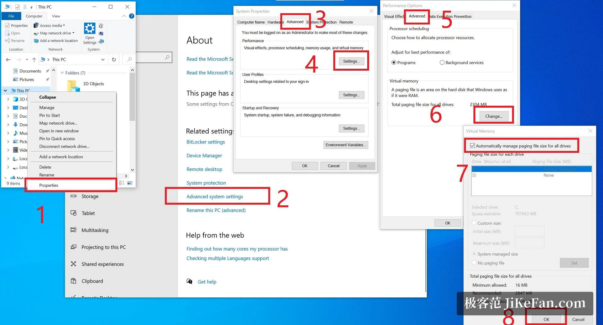 Die dokumentierten Schritte zum virtuellen Speicher unter Windows