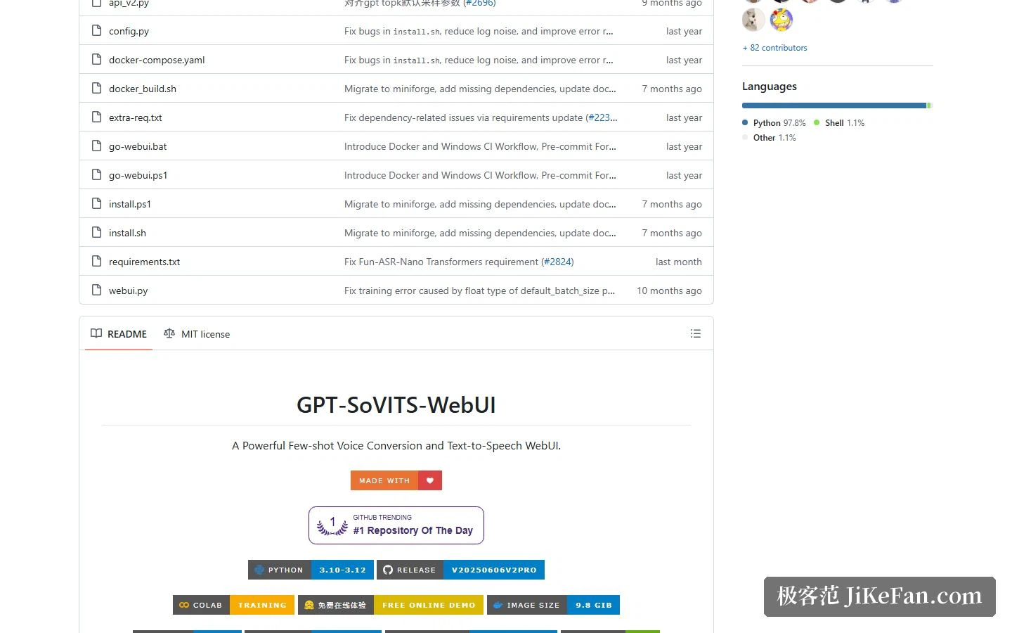 GPT-SoVITS: Projektpositionierung und Abzeichen oben im Readme des offiziellen Repositors