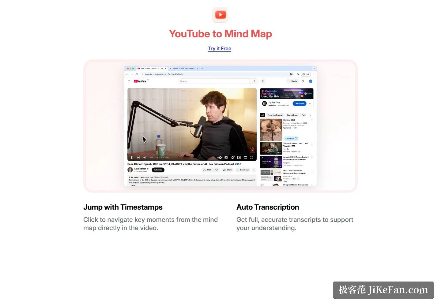Mapify：動画からマインドマップへ、タイムスタンプ移動と自動文字起こし