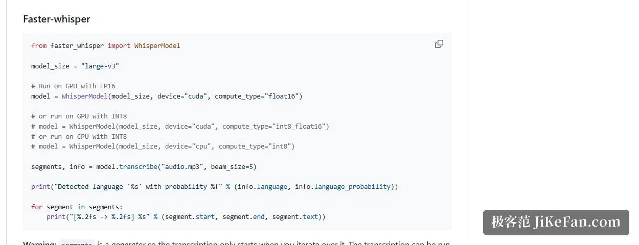 Python-Aufruf aus dem faster-whisper-Repo