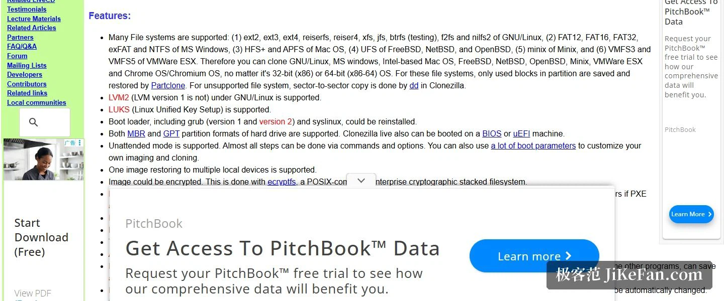 The project page: functions and the file systems covered