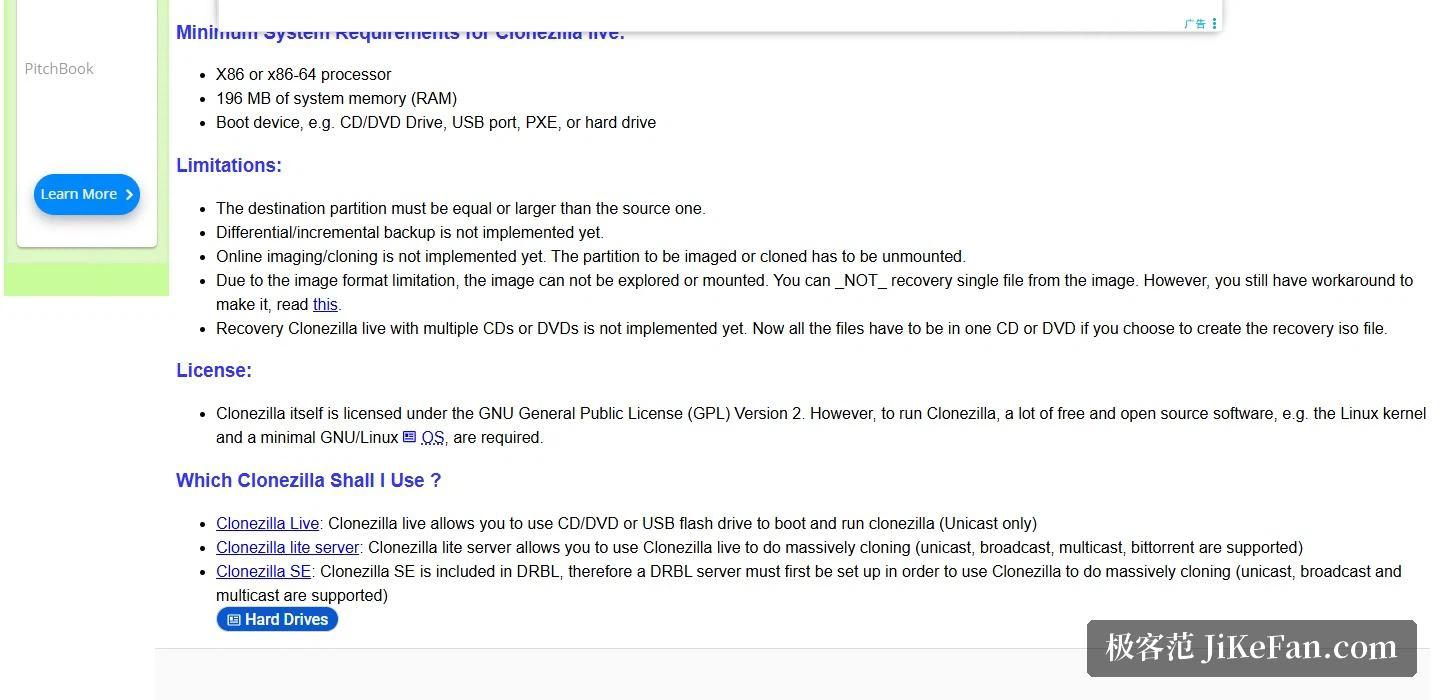 The project page: minimum requirements and the list of limitations