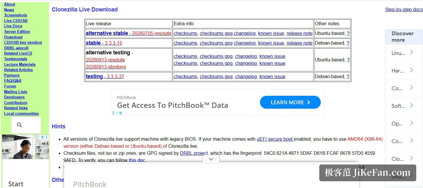 The download page: stable and testing releases