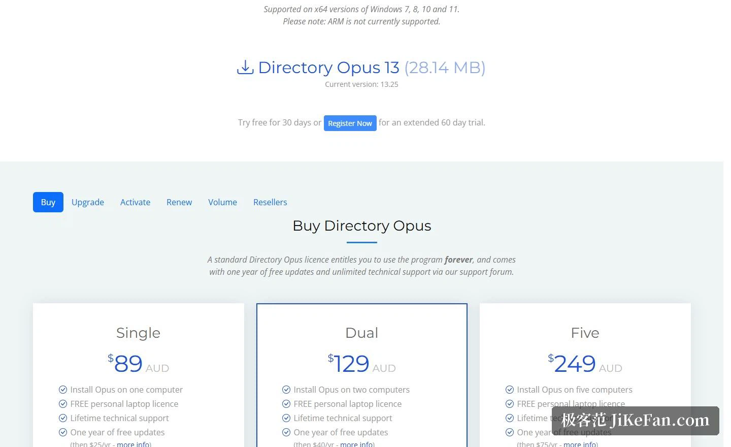 Directory Opus 공식 사이트: 판 13.25, 30 일 시험 사용, 한 대·두 대·다섯 대 세 단계 값