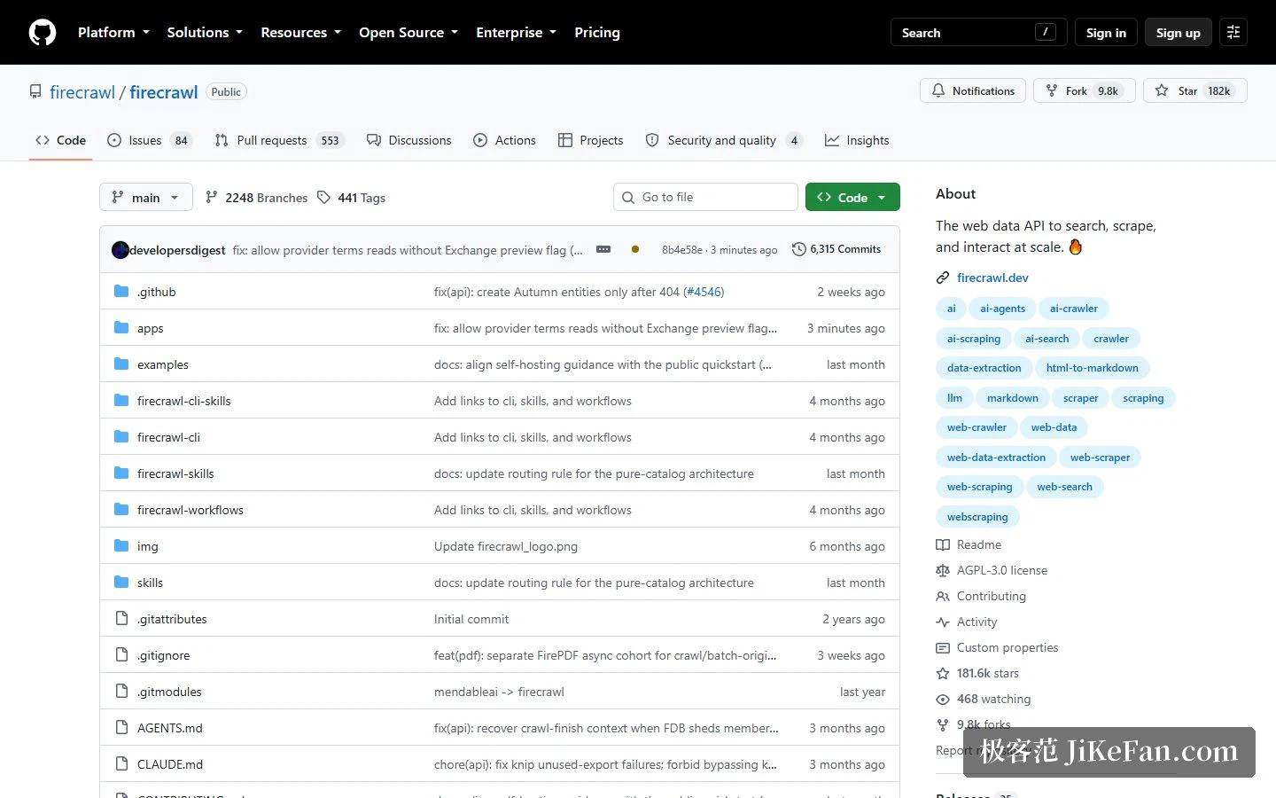 Das Repository: AGPL-3.0 und die Größe des Projekts