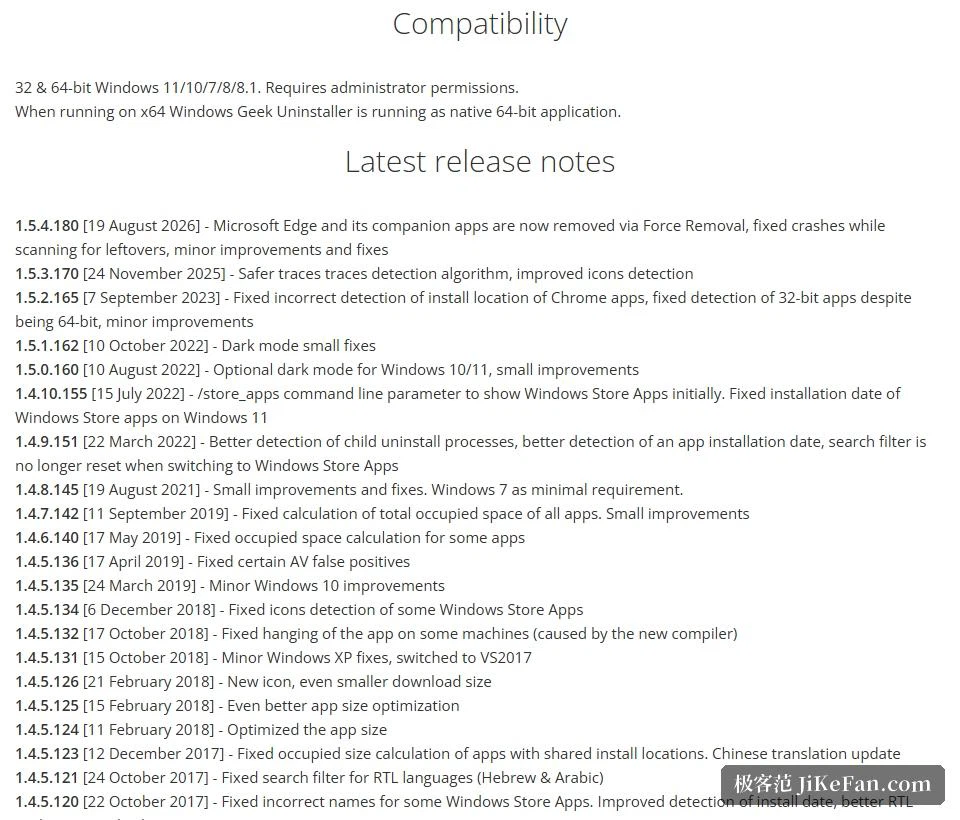 The release notes: the latest build and the history