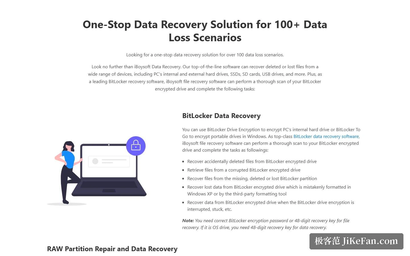 Die Produktseite: über 100 Datenverlustlagen und die BitLocker-Rettung