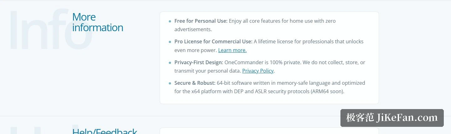 OneCommander 공식 사이트: 더 많은 정보(가정은 핵심 기능 전부, 상업용은 평생 라이선스, 개인 정보 우선, 64 비트 강화)