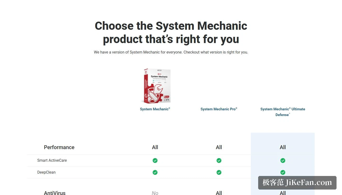 The three editions compared on the product page