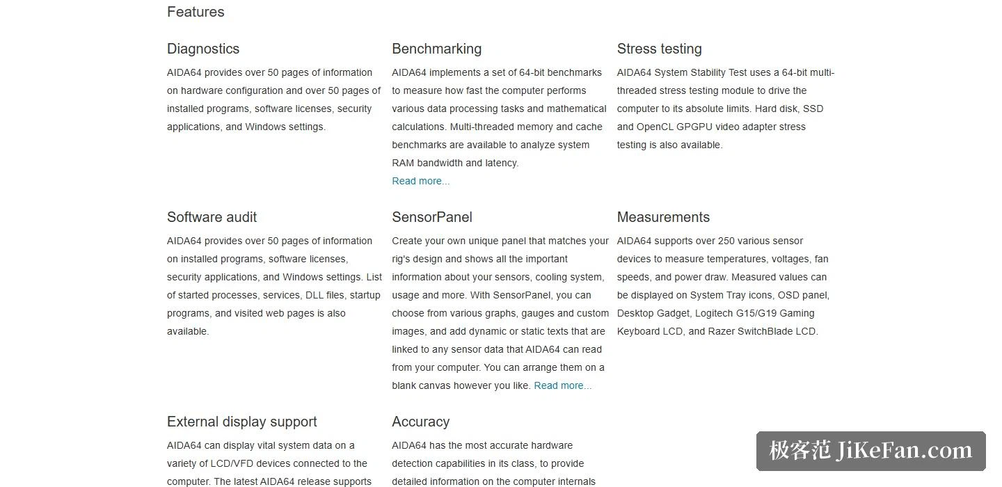 Der Funktionsblock auf der Produktseite: Diagnose, Messlaeufe, Belastung, Softwarepruefung, Sensortafel und Messungen