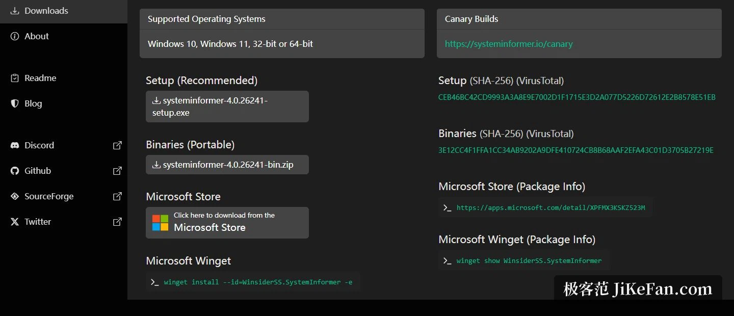 Seite zum Herunterladen: Windows 10 und 11, Installationsprogramm und Archiv, Laden und Befehlseingabe