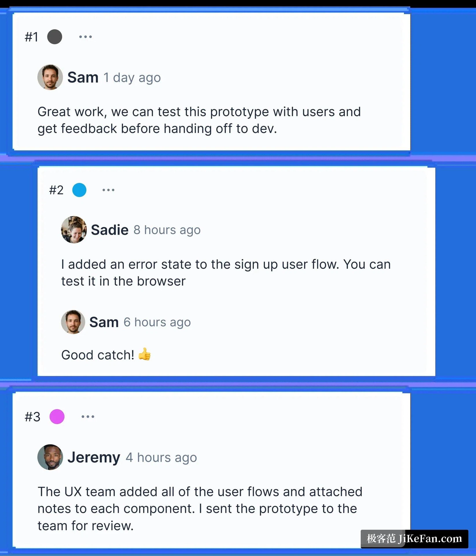 Commentaires et retours d equipe dans le service en ligne