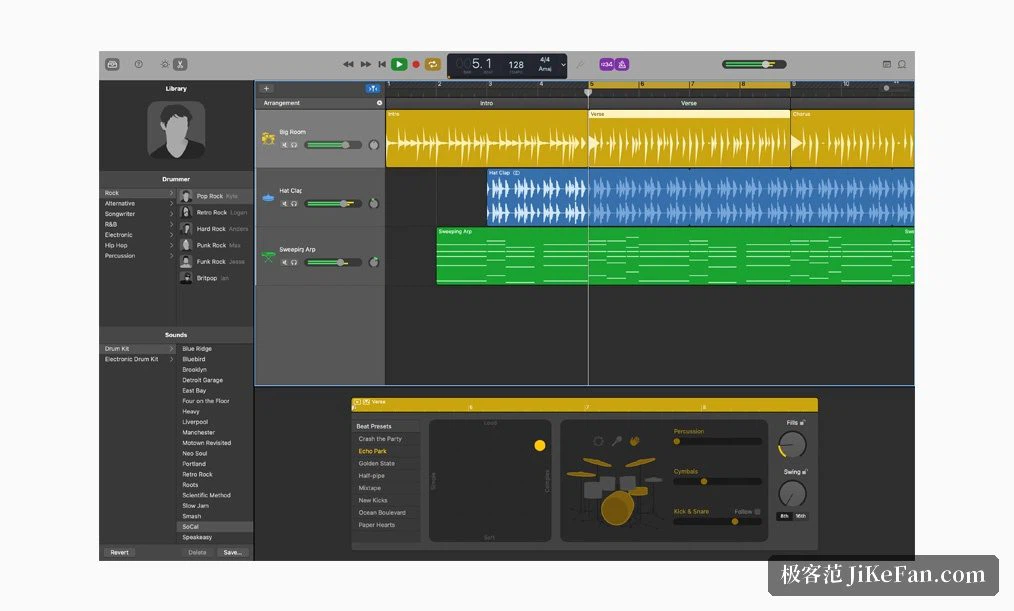 GarageBand の仮想のドラマー