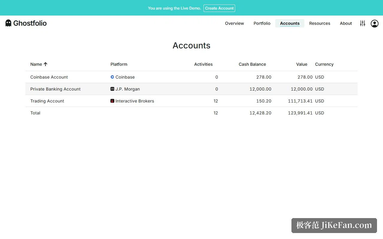 Ghostfolio account list